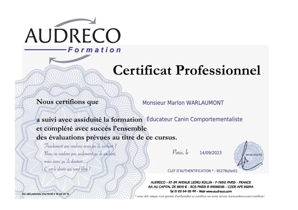 Certificat professionnel d'éducateur canin comportementaliste, Audreco Formation